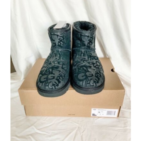 NIB UGG Classic Mini Sparkle Graffiti Black Bootie - Picture 5 of 6